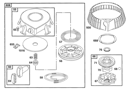 Rewind Assembly Diagram and Parts List for 176432-0117-XX  Briggs and Stratton Engine